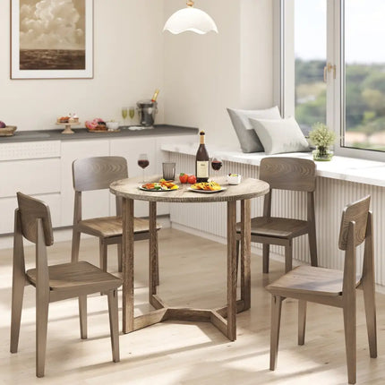 36 Inch Round Wood Dining Table for 2-4 People with Wing-shaped Pedestal Base-Grey Costway