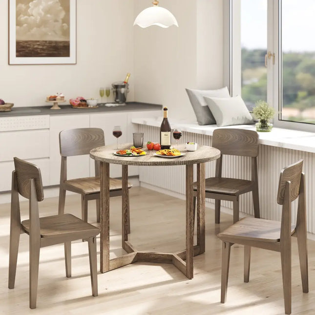 36 Inch Round Wood Dining Table for 2-4 People with Wing-shaped Pedestal Base-Grey Costway