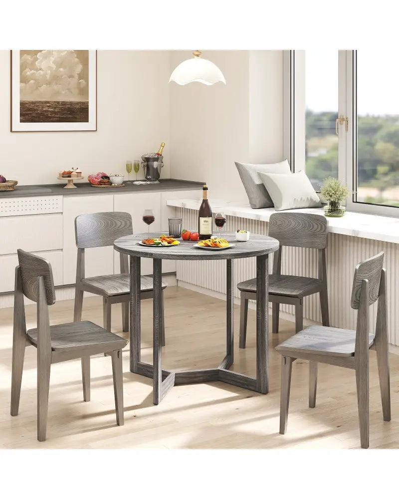36 Inch Round Wood Dining Table for 2-4 People with Wing-shaped Pedestal Base-Black - Black - Dining Tables