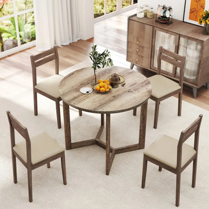36 Inch Round Wood Dining Table for 2-4 People with Wing-shaped Pedestal Base-Grey Costway