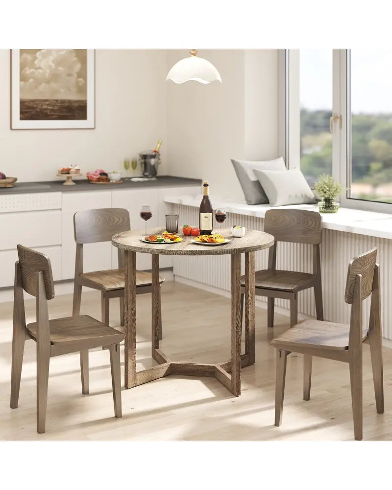 36 Inch Round Wood Dining Table for 2-4 People with Wing-shaped Pedestal Base-Grey - Gray - Dining Tables