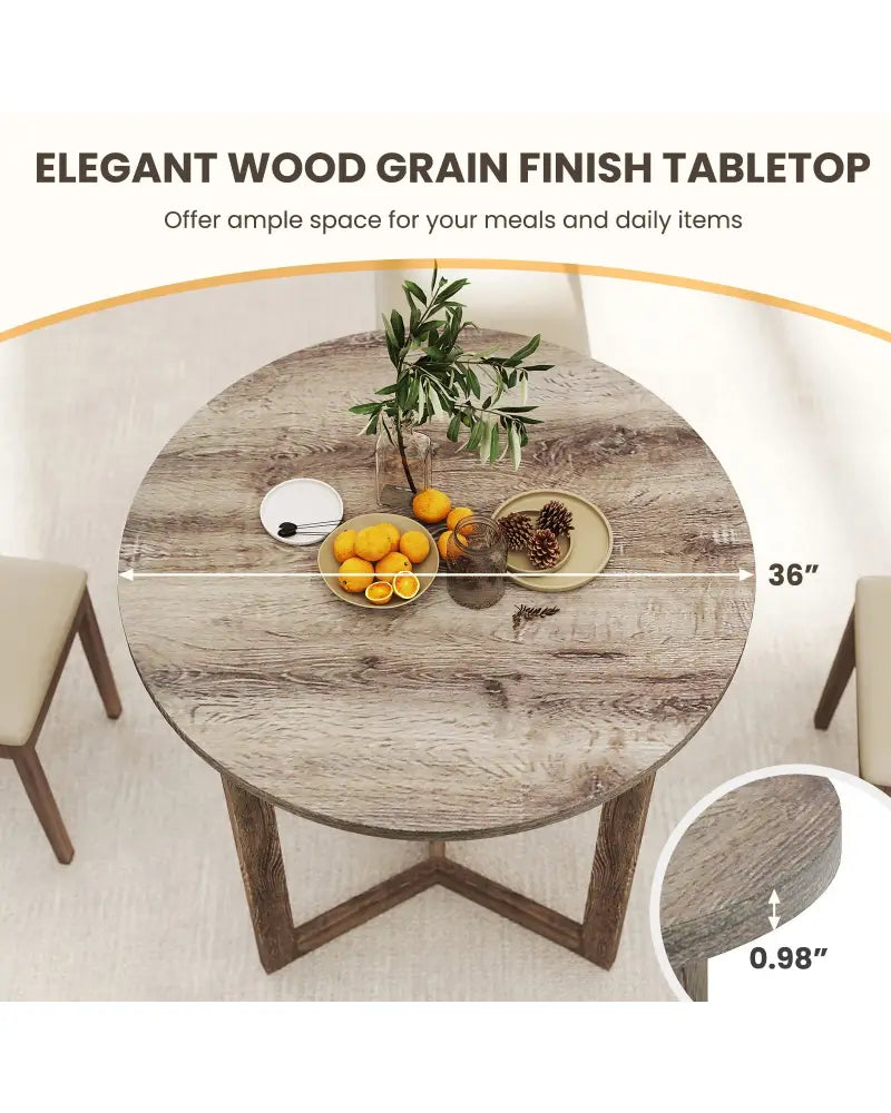 36 Inch Round Wood Dining Table for 2-4 People with Wing-shaped Pedestal Base-Grey - Gray - Dining Tables