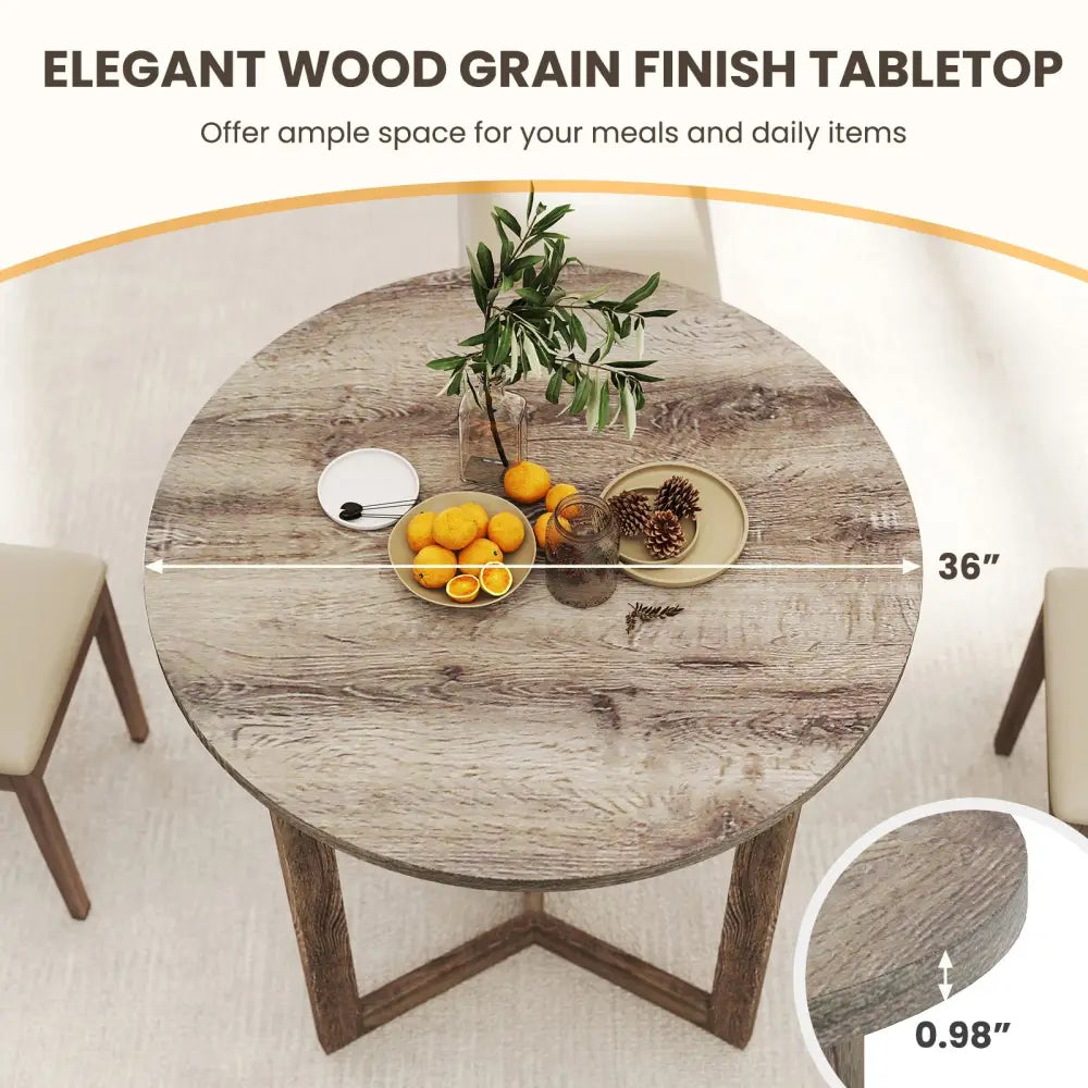 36 Inch Round Wood Dining Table for 2-4 People with Wing-shaped Pedestal Base-Grey - Gray - Dining Tables