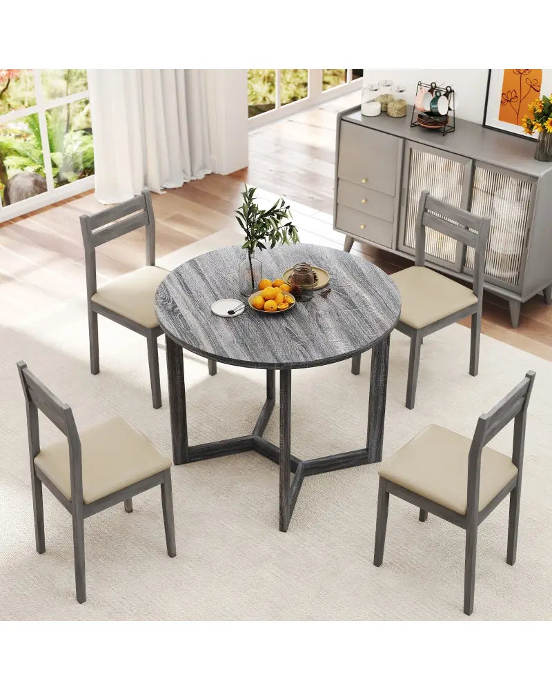 36 Inch Round Wood Dining Table for 2-4 People with Wing-shaped Pedestal Base-Black - Black - Dining Tables