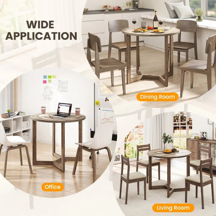 36 Inch Round Wood Dining Table for 2-4 People with Wing-shaped Pedestal Base-Grey Costway