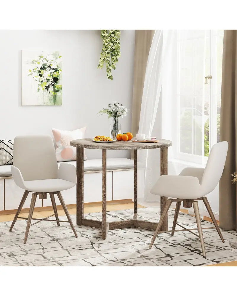 36 Inch Round Wood Dining Table for 2-4 People with Wing-shaped Pedestal Base-Grey - Gray - Dining Tables