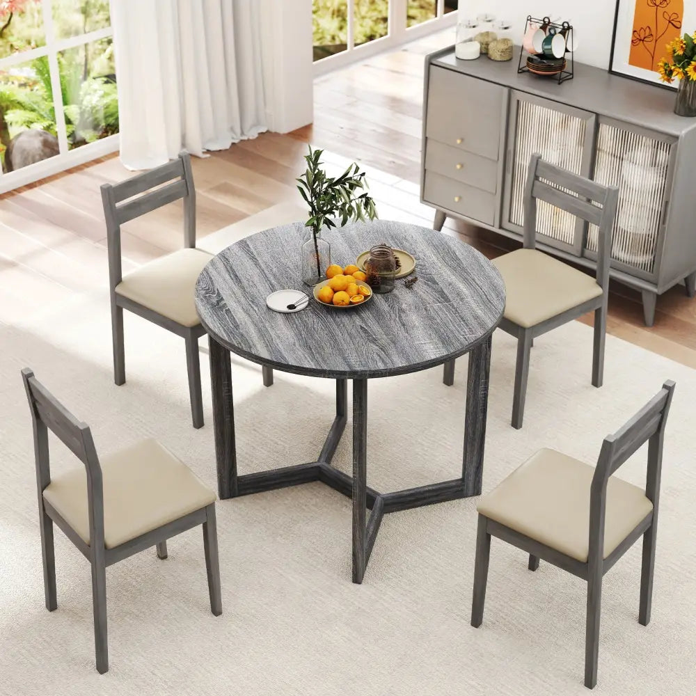 36 Inch Round Wood Dining Table for 2-4 People with Wing-shaped Pedestal Base-Black - Black - Dining Tables