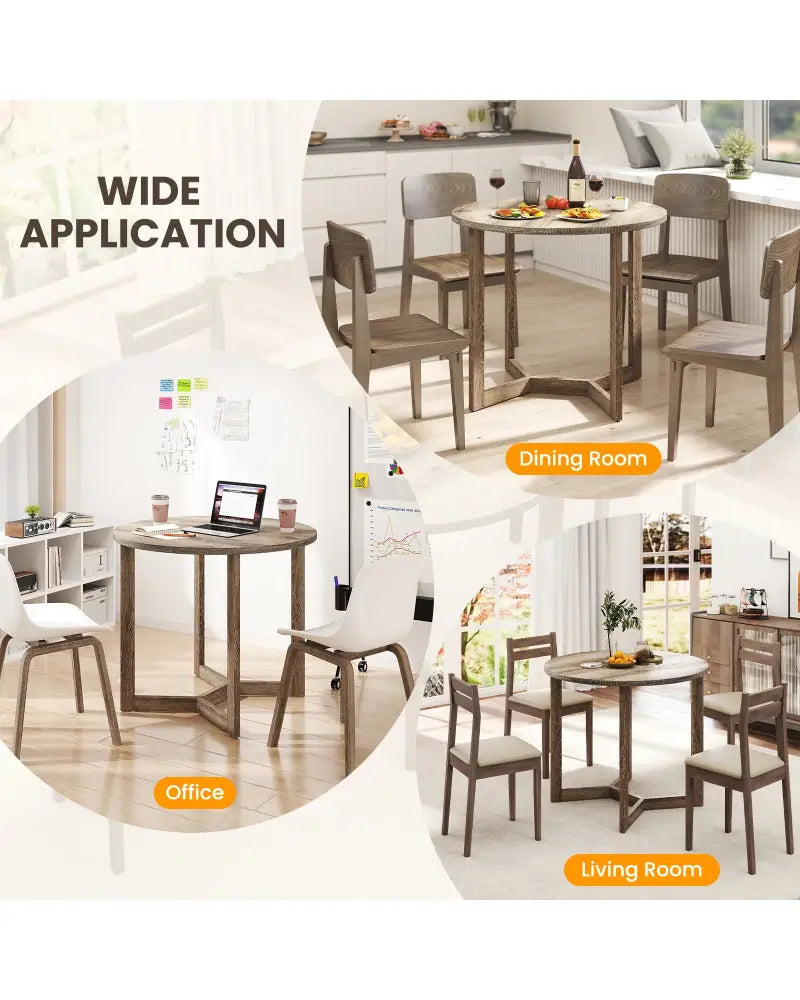 36 Inch Round Wood Dining Table for 2-4 People with Wing-shaped Pedestal Base-Grey - Gray - Dining Tables