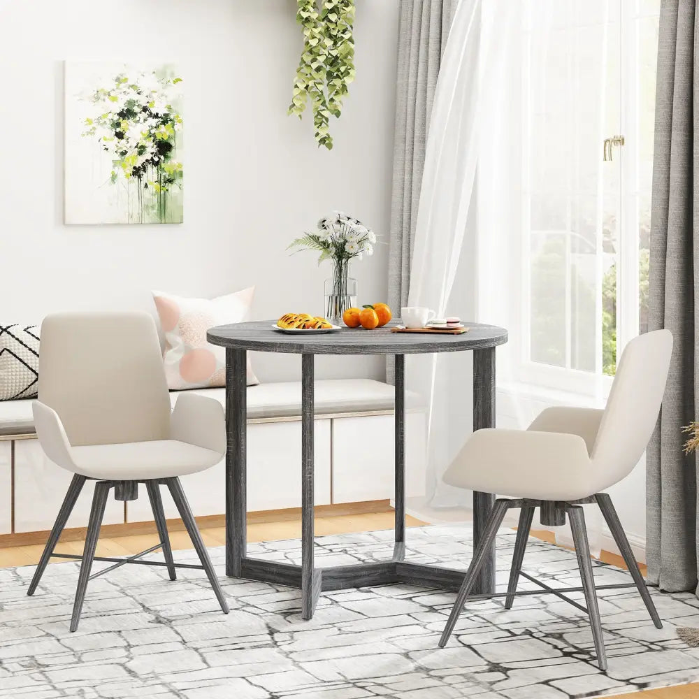 36 Inch Round Wood Dining Table for 2-4 People with Wing-shaped Pedestal Base-Black - Black - Dining Tables