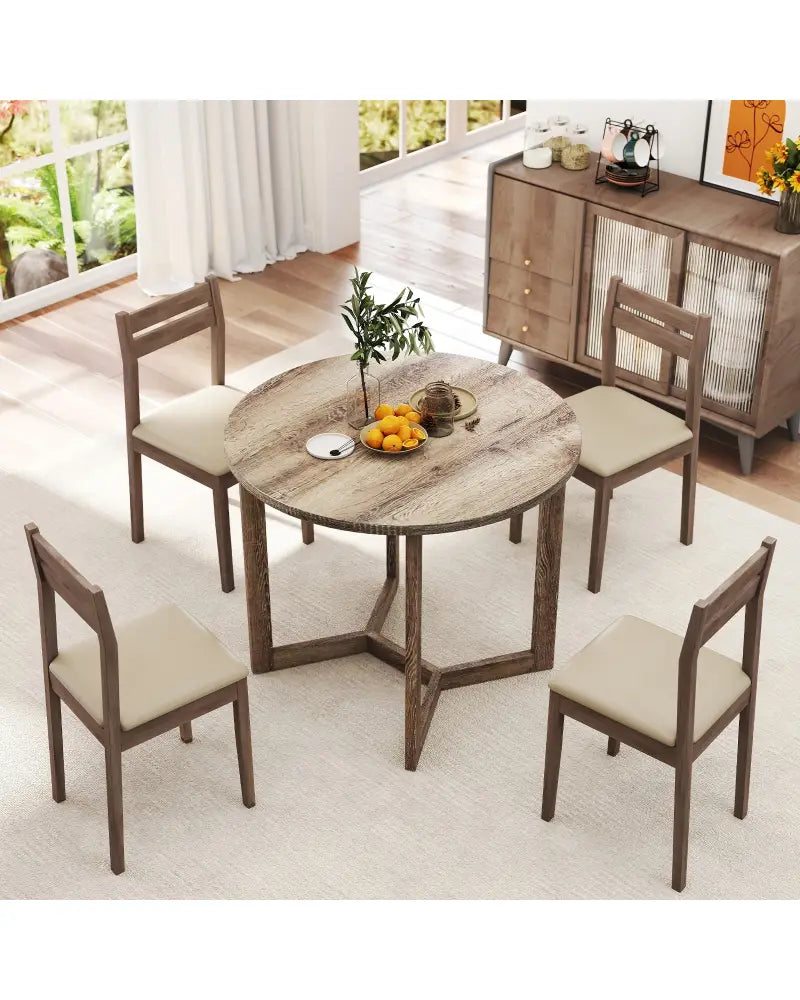 36 Inch Round Wood Dining Table for 2-4 People with Wing-shaped Pedestal Base-Grey - Gray - Dining Tables