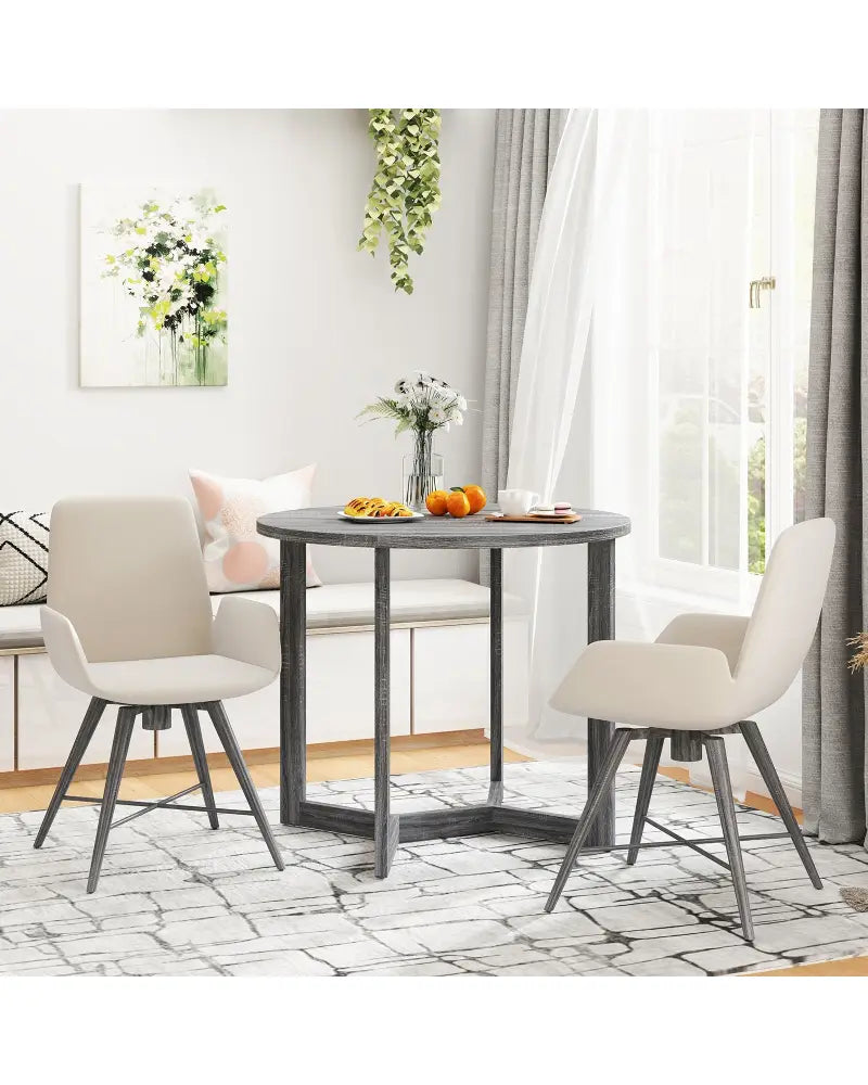 36 Inch Round Wood Dining Table for 2-4 People with Wing-shaped Pedestal Base-Black - Black - Dining Tables