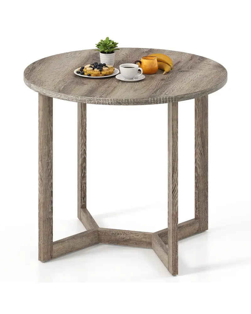 36 Inch Round Wood Dining Table for 2-4 People with Wing-shaped Pedestal Base-Grey - Gray - Dining Tables