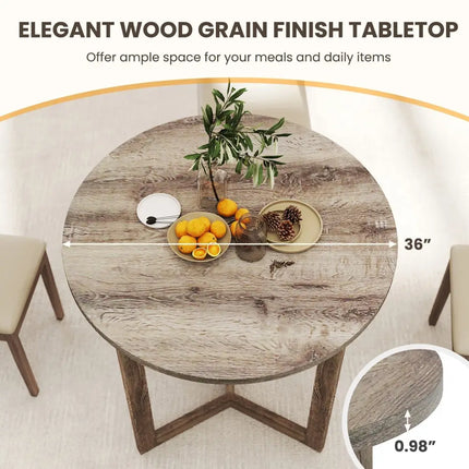 36 Inch Round Wood Dining Table for 2-4 People with Wing-shaped Pedestal Base-Grey Costway