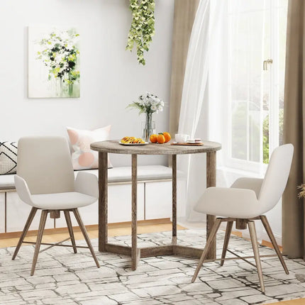 36 Inch Round Wood Dining Table for 2-4 People with Wing-shaped Pedestal Base-Grey Costway