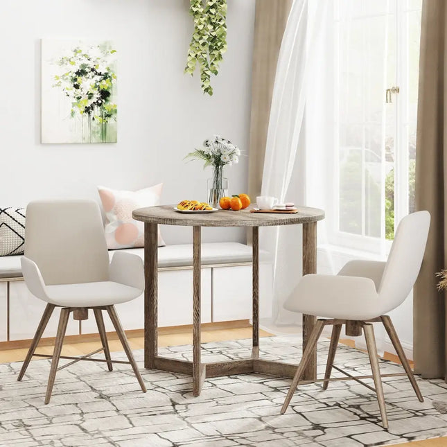36 Inch Round Wood Dining Table for 2-4 People with Wing-shaped Pedestal Base-Grey Costway