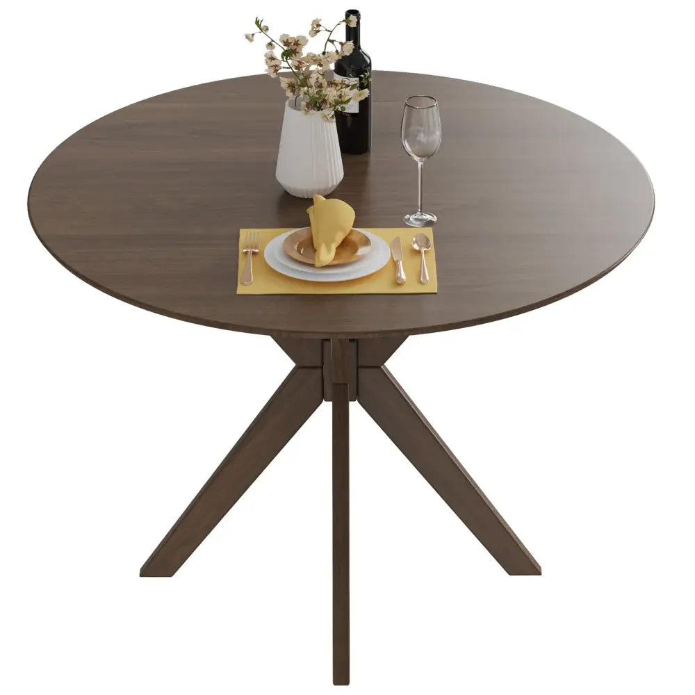 36 Inch Round Wood Dining Table with Intersecting Pedestal Base - Dining Tables
