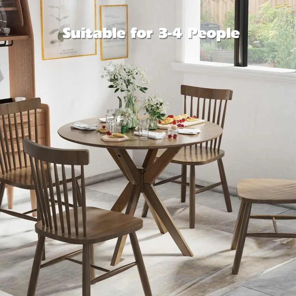 36 Inch Round Wood Dining Table with Intersecting Pedestal Base - Dining Tables