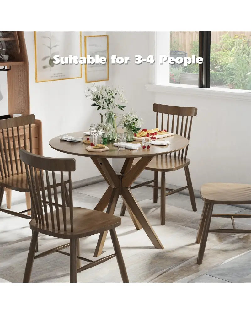 36 Inch Round Wood Dining Table with Intersecting Pedestal Base - Dining Tables