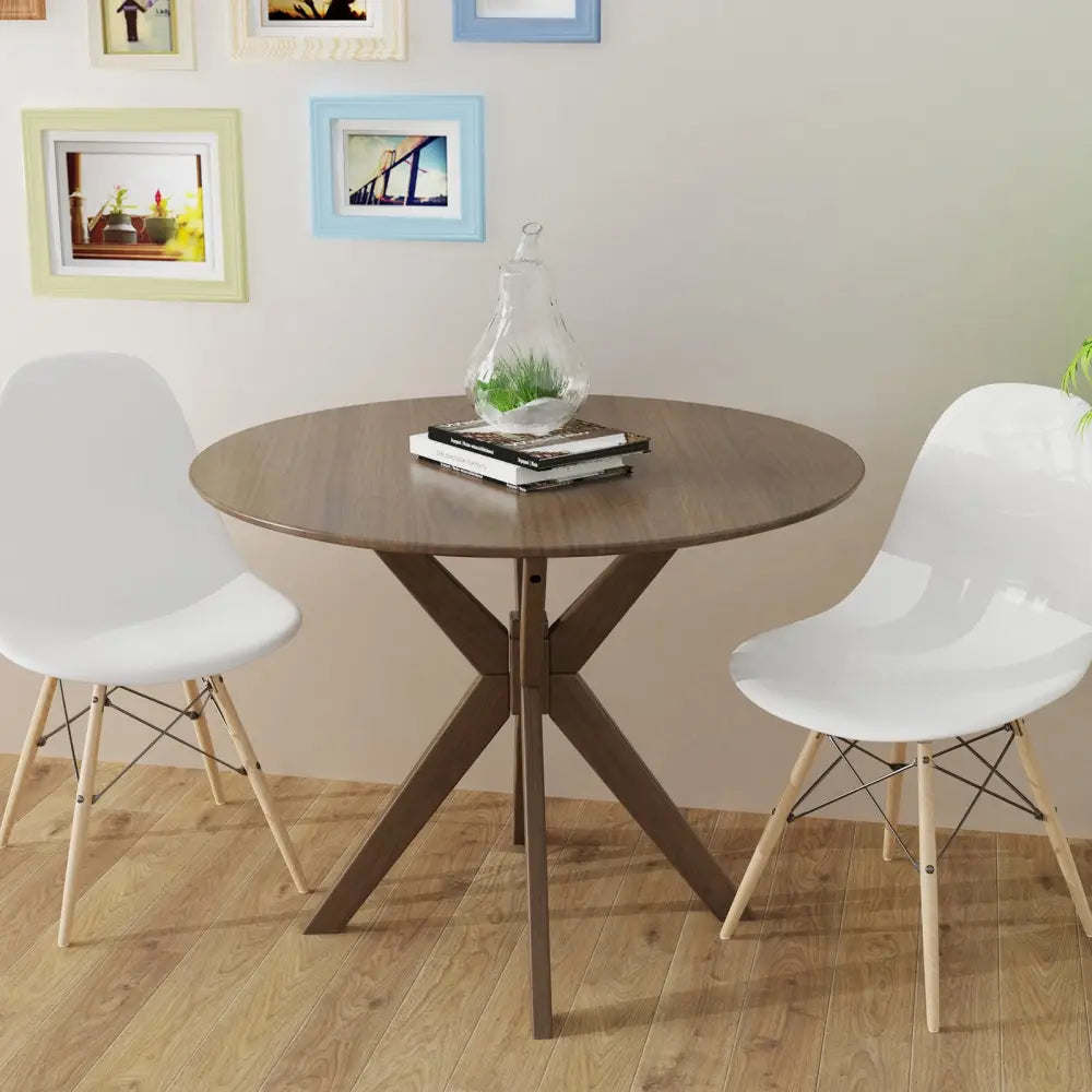 36 Inch Round Wood Dining Table with Intersecting Pedestal Base - Dining Tables