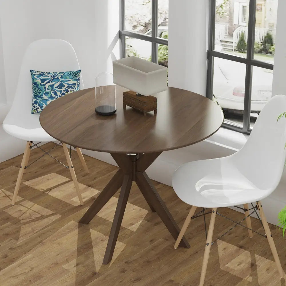 36 Inch Round Wood Dining Table with Intersecting Pedestal Base - Dining Tables