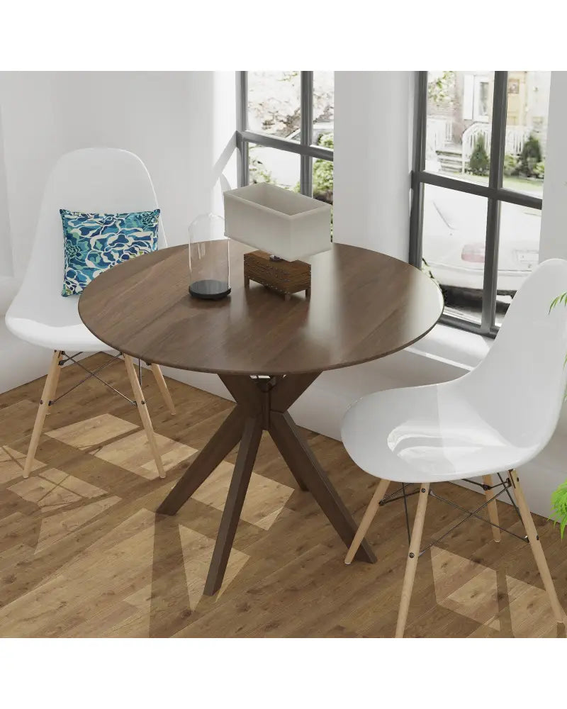 36 Inch Round Wood Dining Table with Intersecting Pedestal Base - Dining Tables