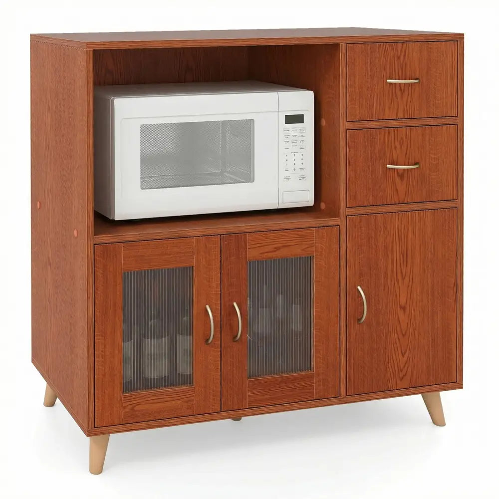 36 Inch Sideboard Buffet Cabinet with Open Compartment-Brown - Brown - Sideboards Cabinets & Buffets