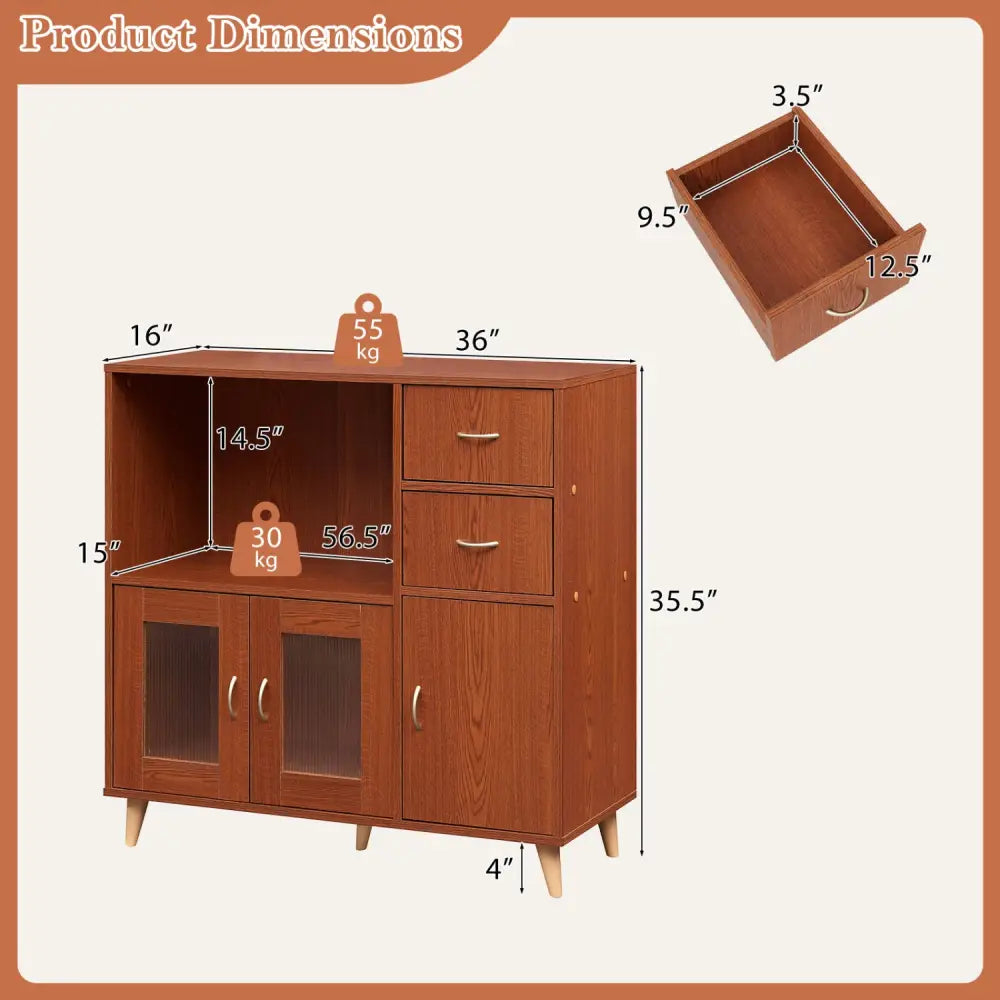 36 Inch Sideboard Buffet Cabinet with Open Compartment-Brown - Brown - Sideboards Cabinets & Buffets