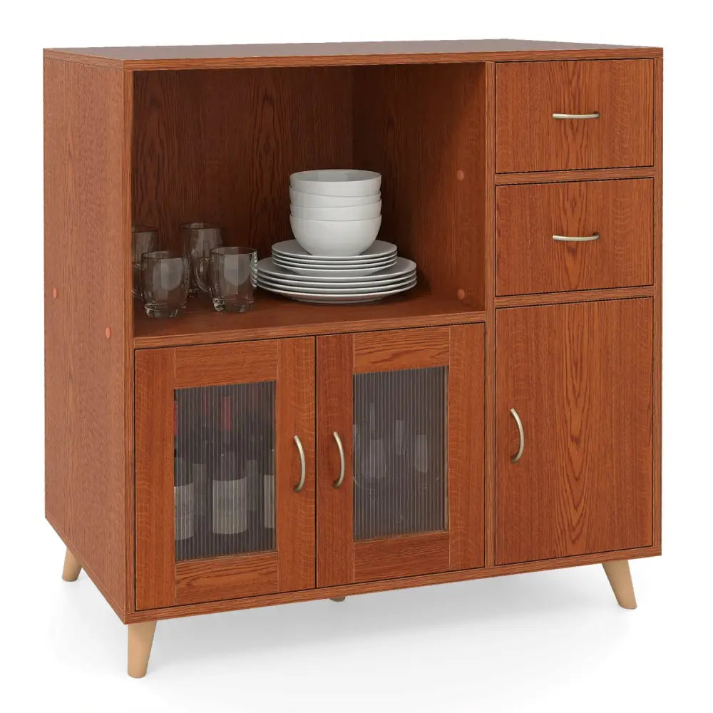 36 Inch Sideboard Buffet Cabinet with Open Compartment-Brown - Brown - Sideboards Cabinets & Buffets