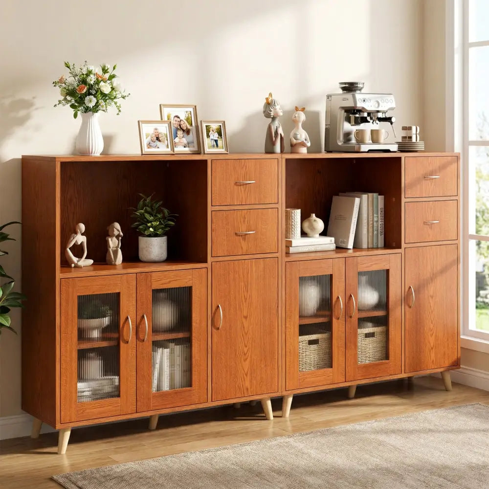 36 Inch Sideboard Buffet Cabinet with Open Compartment-Brown - Brown - Sideboards Cabinets & Buffets
