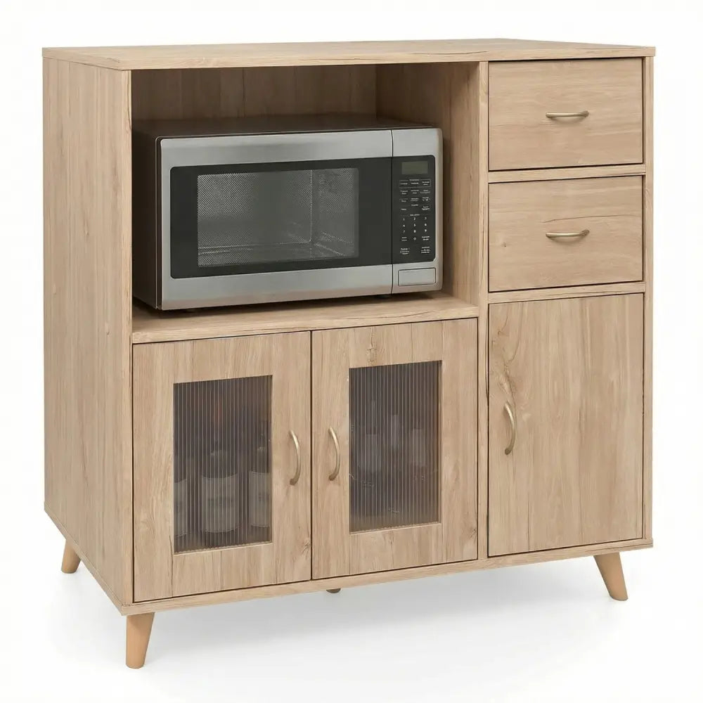 36 Inch Sideboard Buffet Cabinet with Open Compartment-Natural - Natural - Sideboards Cabinets & Buffets