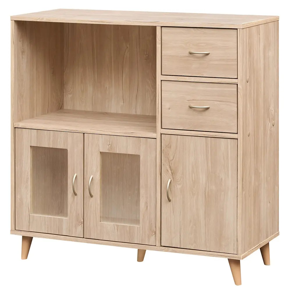 36 Inch Sideboard Buffet Cabinet with Open Compartment-Natural - Natural - Sideboards Cabinets & Buffets