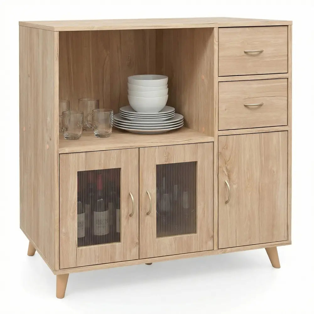 36 Inch Sideboard Buffet Cabinet with Open Compartment-Natural - Natural - Sideboards Cabinets & Buffets