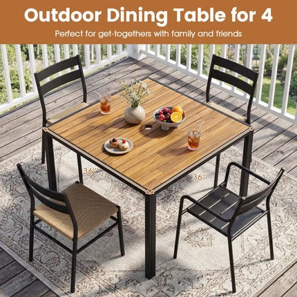 36 Inch Square Outdoor Dining Table for 4 with Slatted Top for Porch - Patio Dining Tables