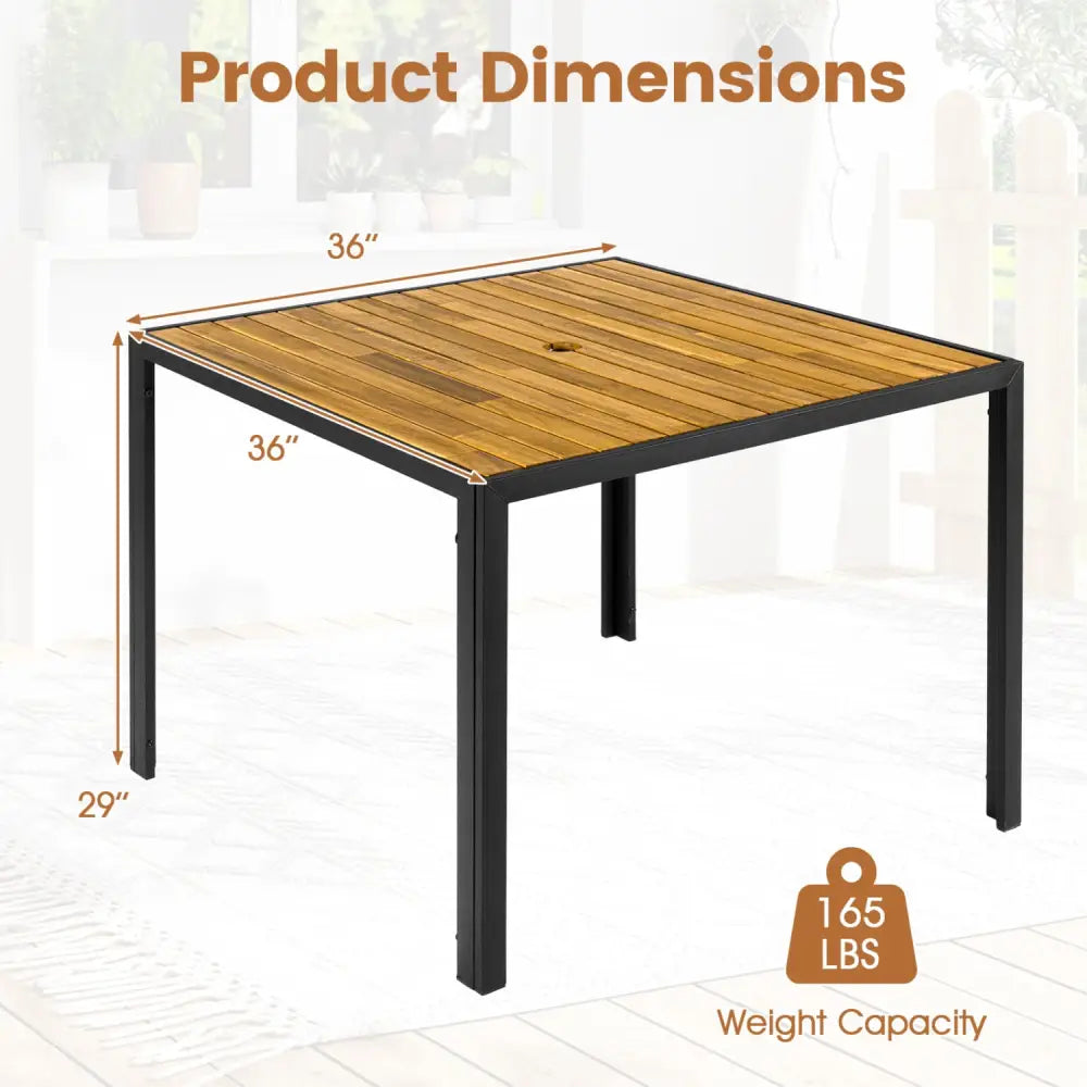 36 Inch Square Outdoor Dining Table for 4 with Slatted Top for Porch - Patio Dining Tables