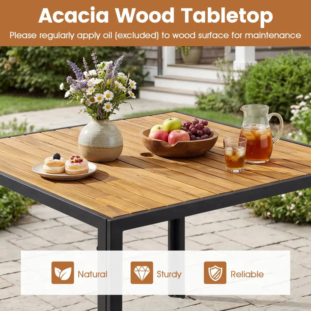 36 Inch Square Outdoor Dining Table for 4 with Slatted Top for Porch - Patio Dining Tables