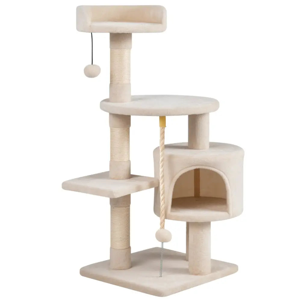 36 Inch Tall Kitten Tower with Condo and Plush Perch-Beige - Beige - Cat Trees Condos & Scratchers