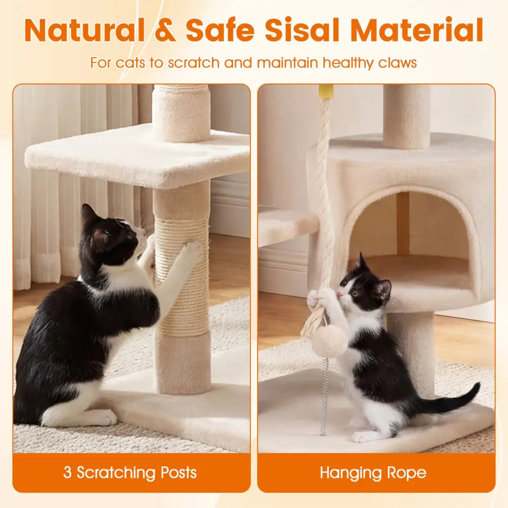 36 Inch Tall Kitten Tower with Condo and Plush Perch-Beige - Beige - Cat Trees Condos & Scratchers