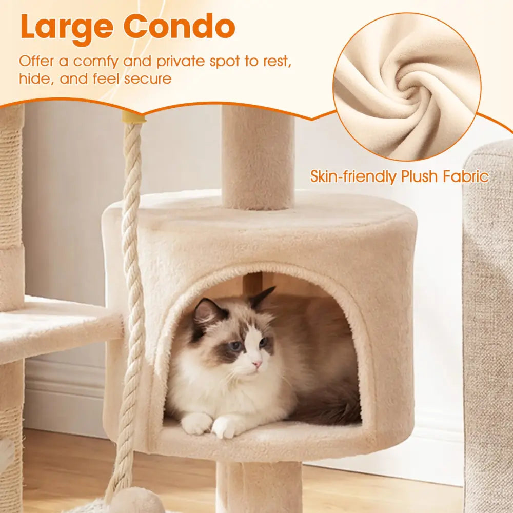 36 Inch Tall Kitten Tower with Condo and Plush Perch-Beige - Beige - Cat Trees Condos & Scratchers