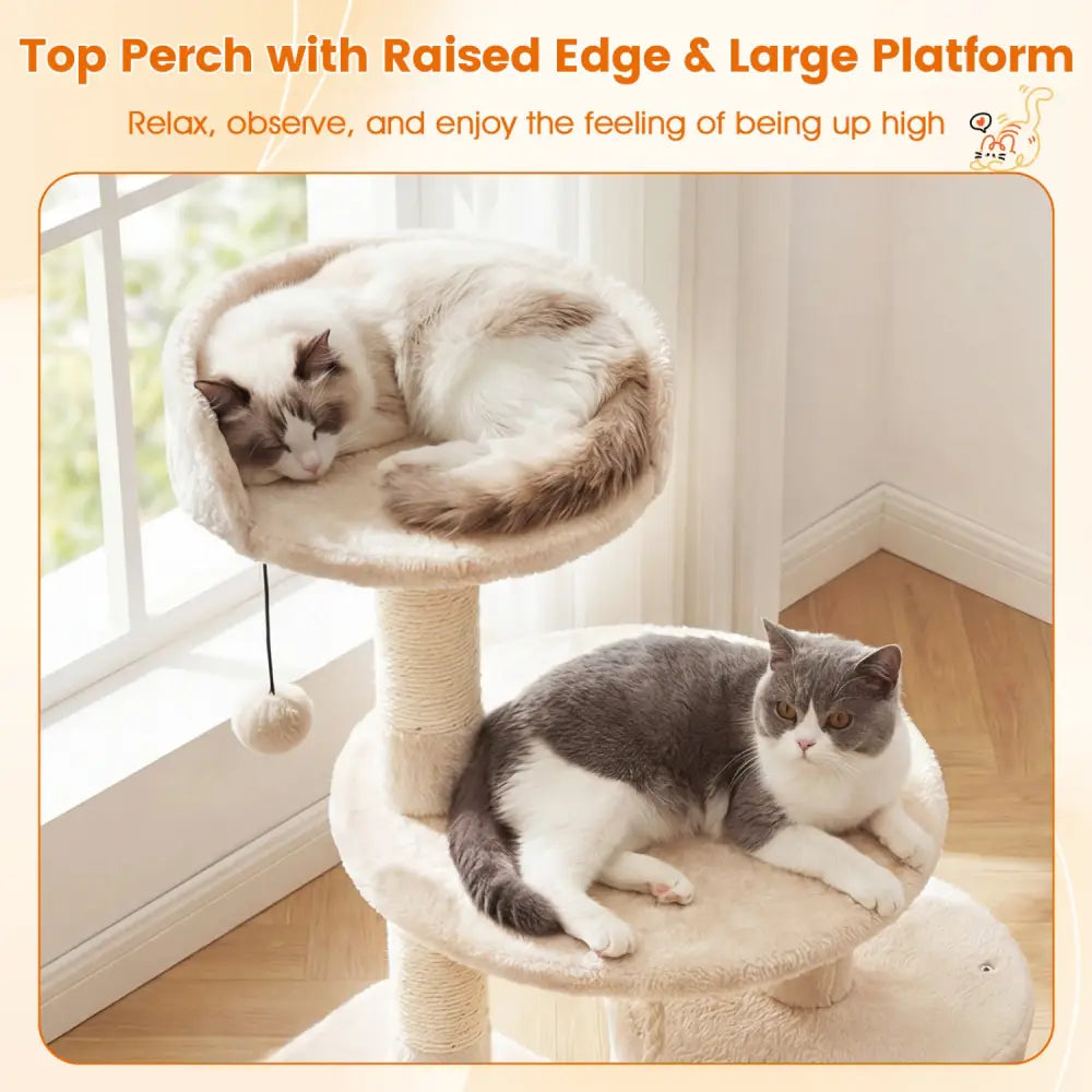 36 Inch Tall Kitten Tower with Condo and Plush Perch-Beige - Beige - Cat Trees Condos & Scratchers