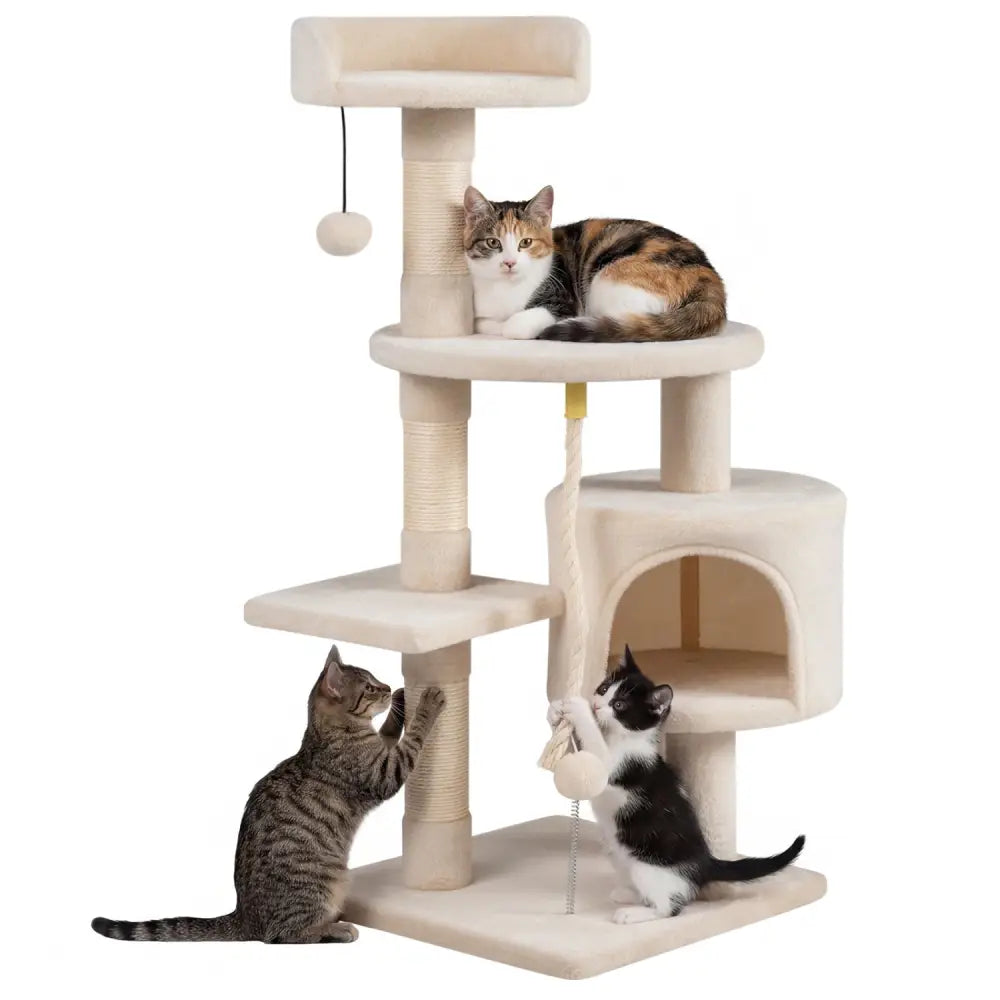 36 Inch Tall Kitten Tower with Condo and Plush Perch-Beige - Beige - Cat Trees Condos & Scratchers