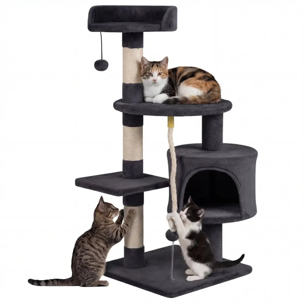 36 Inch Tall Kitten Tower with Condo and Plush Perch-Dark Gray - Dark Gray - Cat Trees Condos & Scratchers