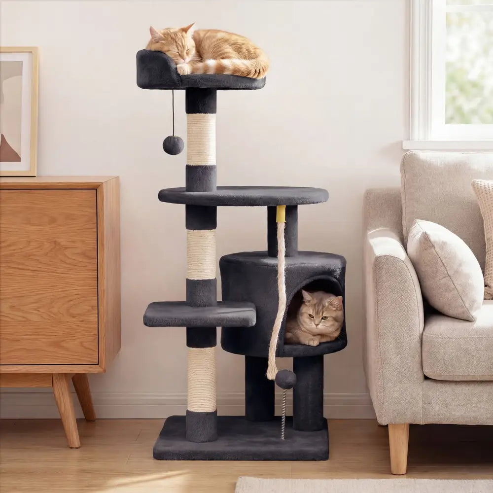 36 Inch Tall Kitten Tower with Condo and Plush Perch-Dark Gray - Dark Gray - Cat Trees Condos & Scratchers