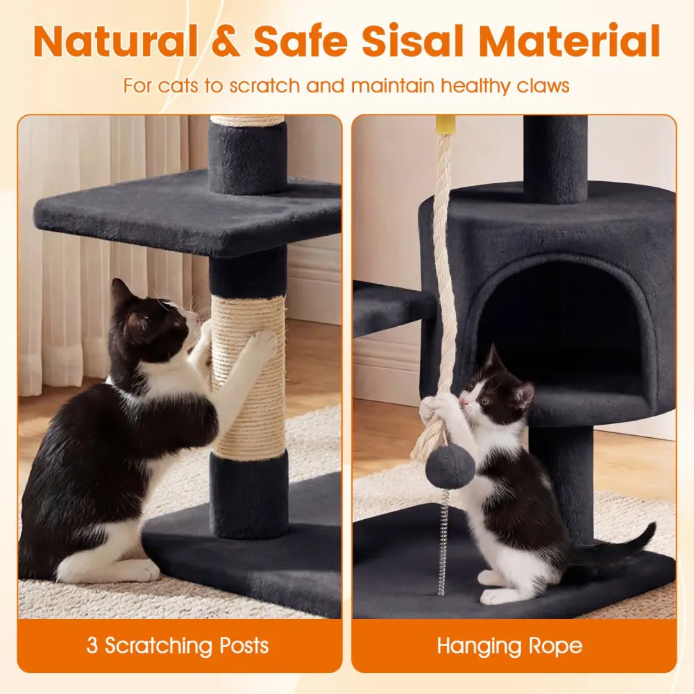36 Inch Tall Kitten Tower with Condo and Plush Perch-Dark Gray - Dark Gray - Cat Trees Condos & Scratchers