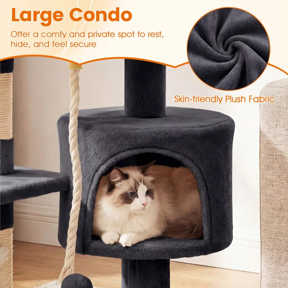 36 Inch Tall Kitten Tower with Condo and Plush Perch-Dark Gray - Dark Gray - Cat Trees Condos & Scratchers