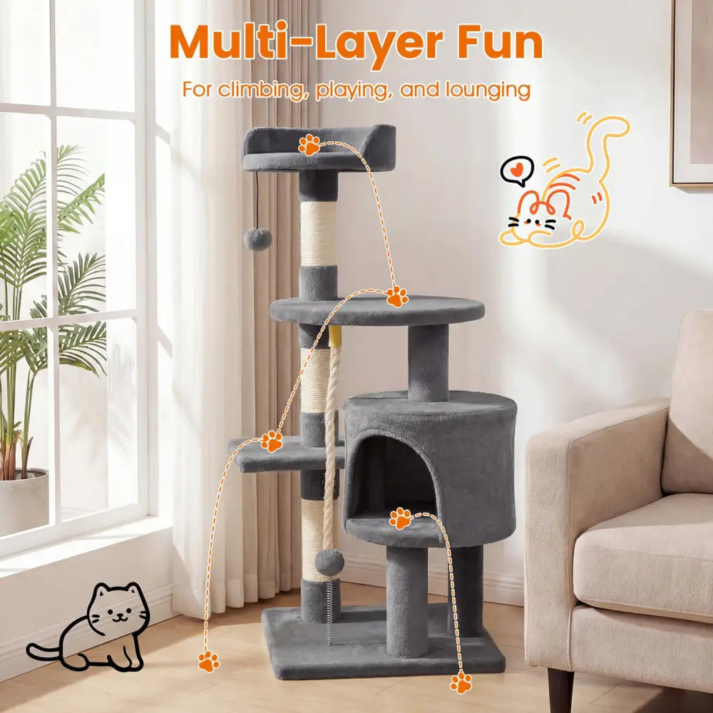 36 Inch Tall Kitten Tower with Condo and Plush Perch-Light Gray - Light Gray - Cat Trees Condos & Scratchers
