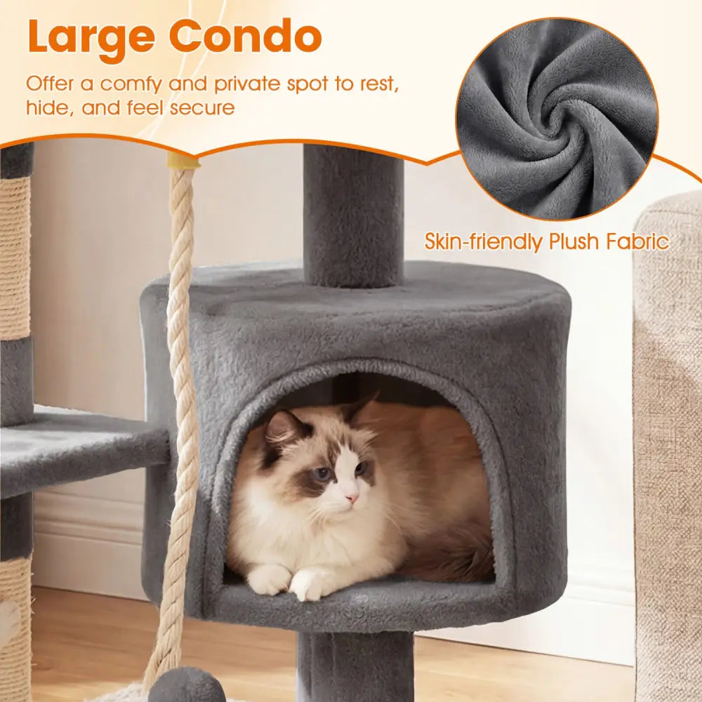 36 Inch Tall Kitten Tower with Condo and Plush Perch-Light Gray - Light Gray - Cat Trees Condos & Scratchers