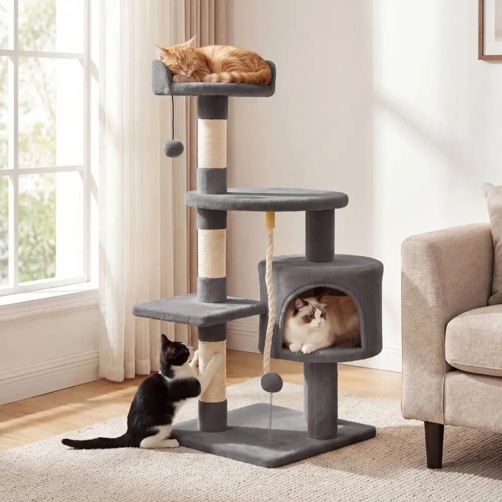36 Inch Tall Kitten Tower with Condo and Plush Perch-Light Gray - Light Gray - Cat Trees Condos & Scratchers