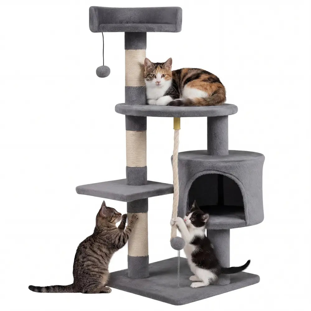 36 Inch Tall Kitten Tower with Condo and Plush Perch-Light Gray - Light Gray - Cat Trees Condos & Scratchers
