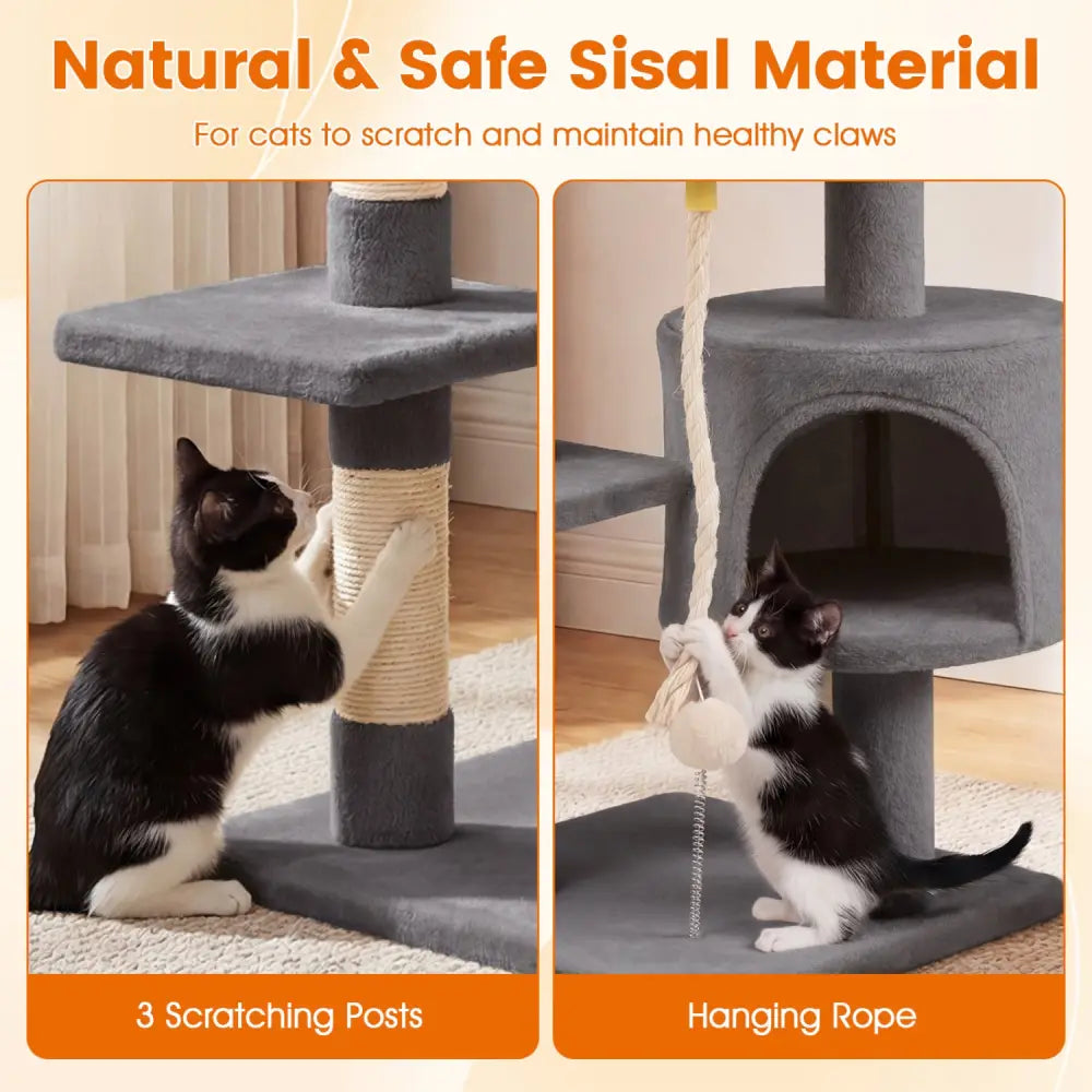 36 Inch Tall Kitten Tower with Condo and Plush Perch-Light Gray - Light Gray - Cat Trees Condos & Scratchers