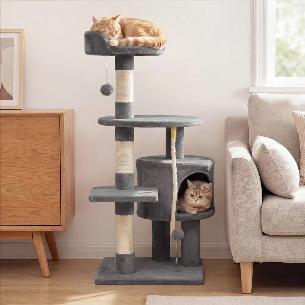 36 Inch Tall Kitten Tower with Condo and Plush Perch-Light Gray - Light Gray - Cat Trees Condos & Scratchers